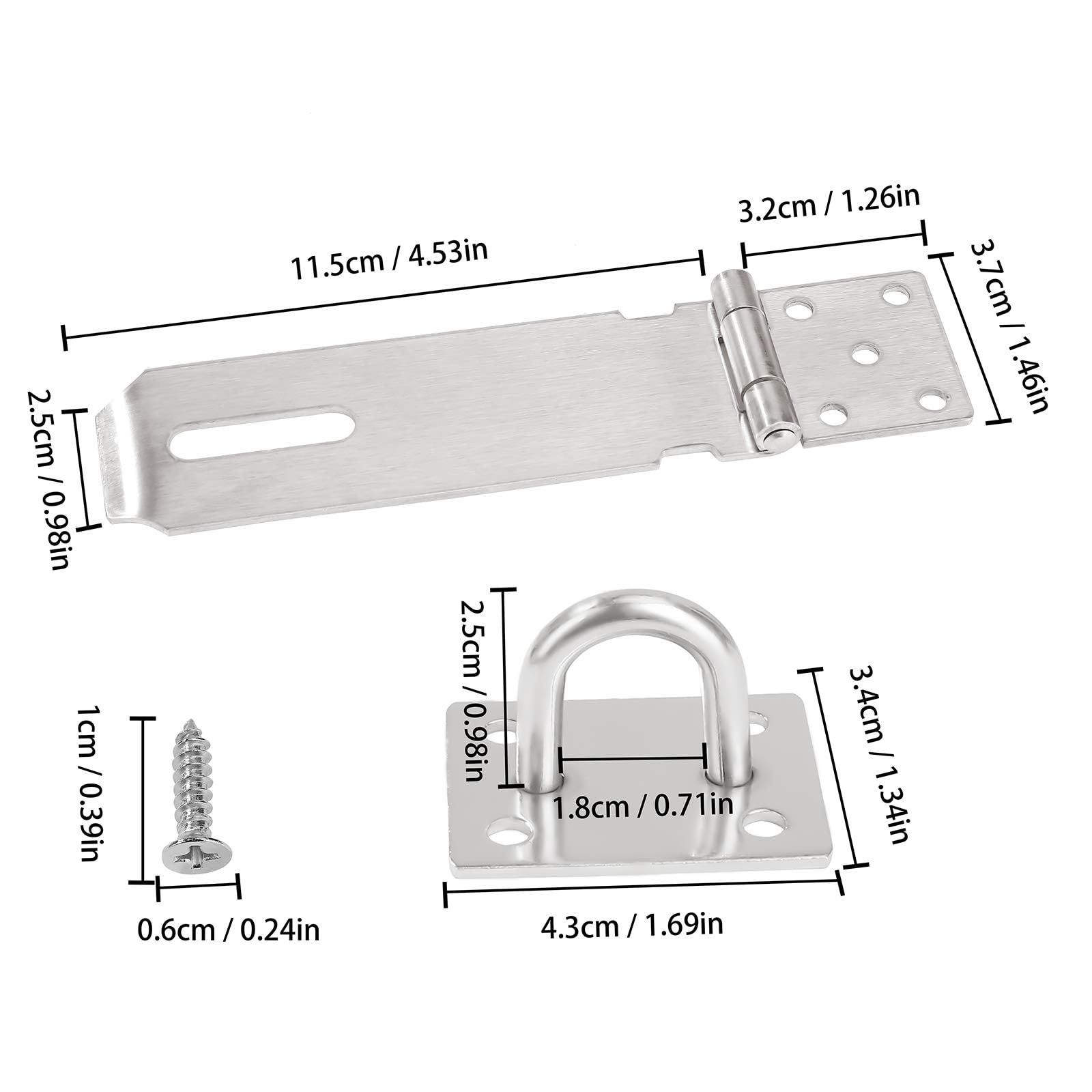 Lucchetto Hasp Chiusura in Acciaio Inxo, 2 Pezzi Serratura Della Porta Hasp 5 Pollici con Viti per Mobili Armadietto Cassetto Armadio Porta e Cancello, Argento