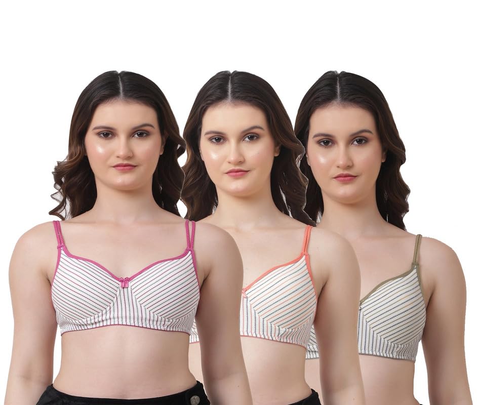 Women's Cotton Blend Lightly Padded Non-Wired Printed T-Shirt Bra Combo Pack of 3-picture-15