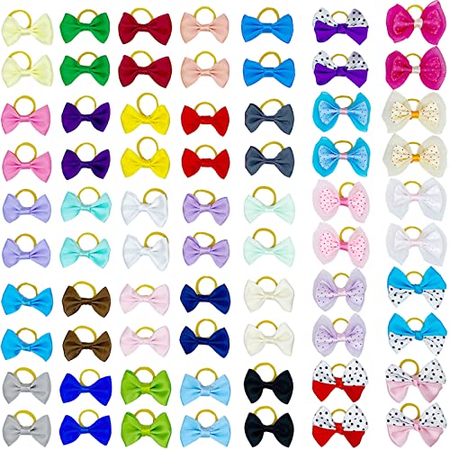 Dorui Dog Bows, Cute Hair Bowknot With Rubber Bands Handmade For Puppy Yorkie Grooming Hair Accessories & Varies Patterns Topknot Bows(70 Pcs Upgrade Rubber Bands) #TOP2