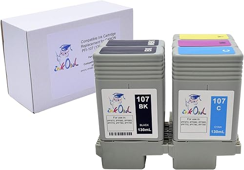 InkOwl Cartucho de tinta de repuesto compatible para impresoras Canon PFI-107 (4.4 fl oz, 5 unidades) - iPF670, iPF680, iPF685, iPF770, iPF780,