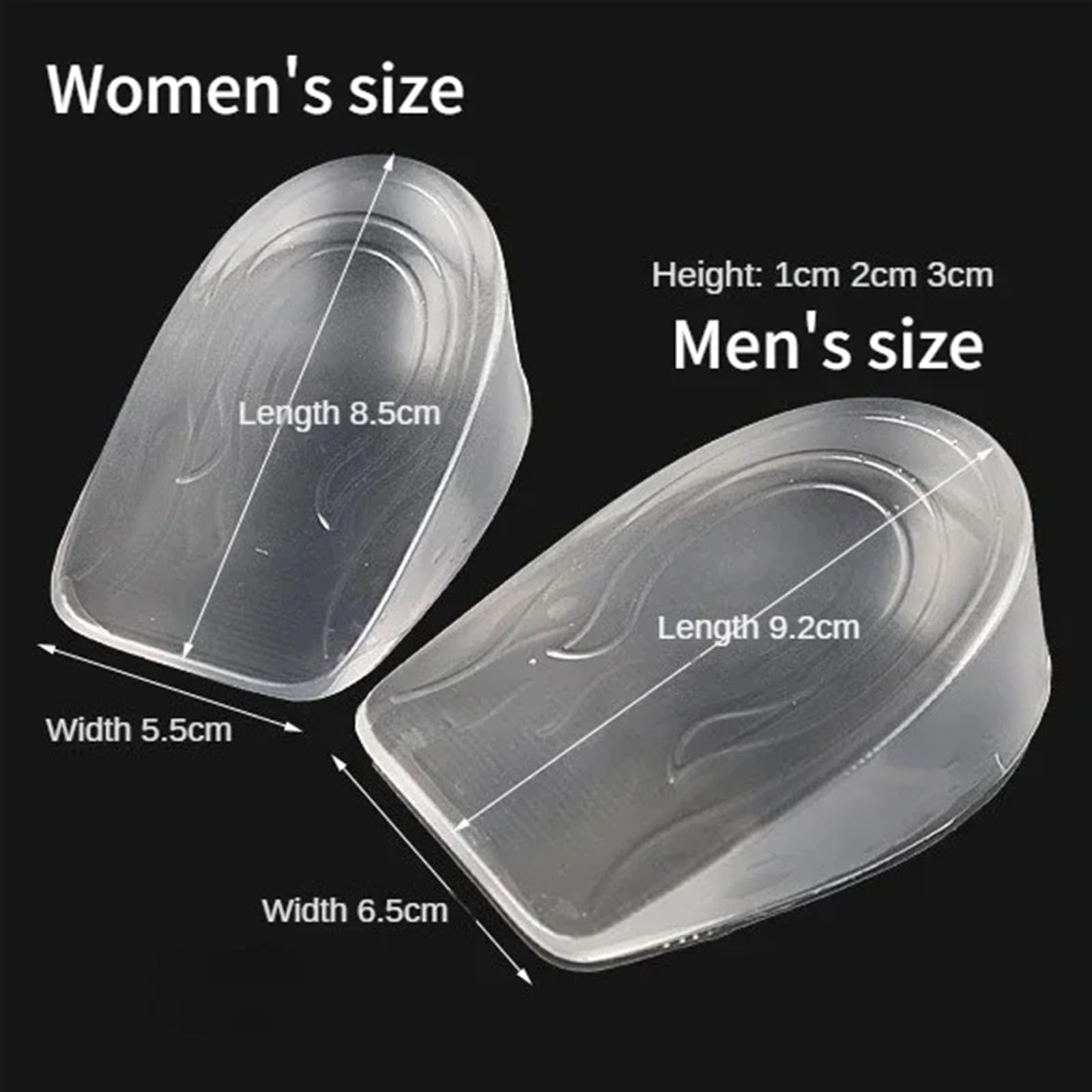 Solette per aumentare l'altezza 6 Pz/3 Paia 1-3 CM Invisibile Aumento Di Altezza Solette Inserti Sollevamento Del Tallone Silicone Trasparente(Women1cm)