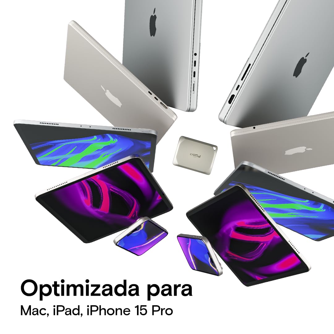 Crucial X9 Pro 4TB para Mac SSD Portátil, Velocidades de Lectura/Escritura de hasta 1050MB/s, Resistente al Agua (IP55), Disco Duro Sólido Externo, USB-C 3.2 - CT4000X9PROMACSSD9B02