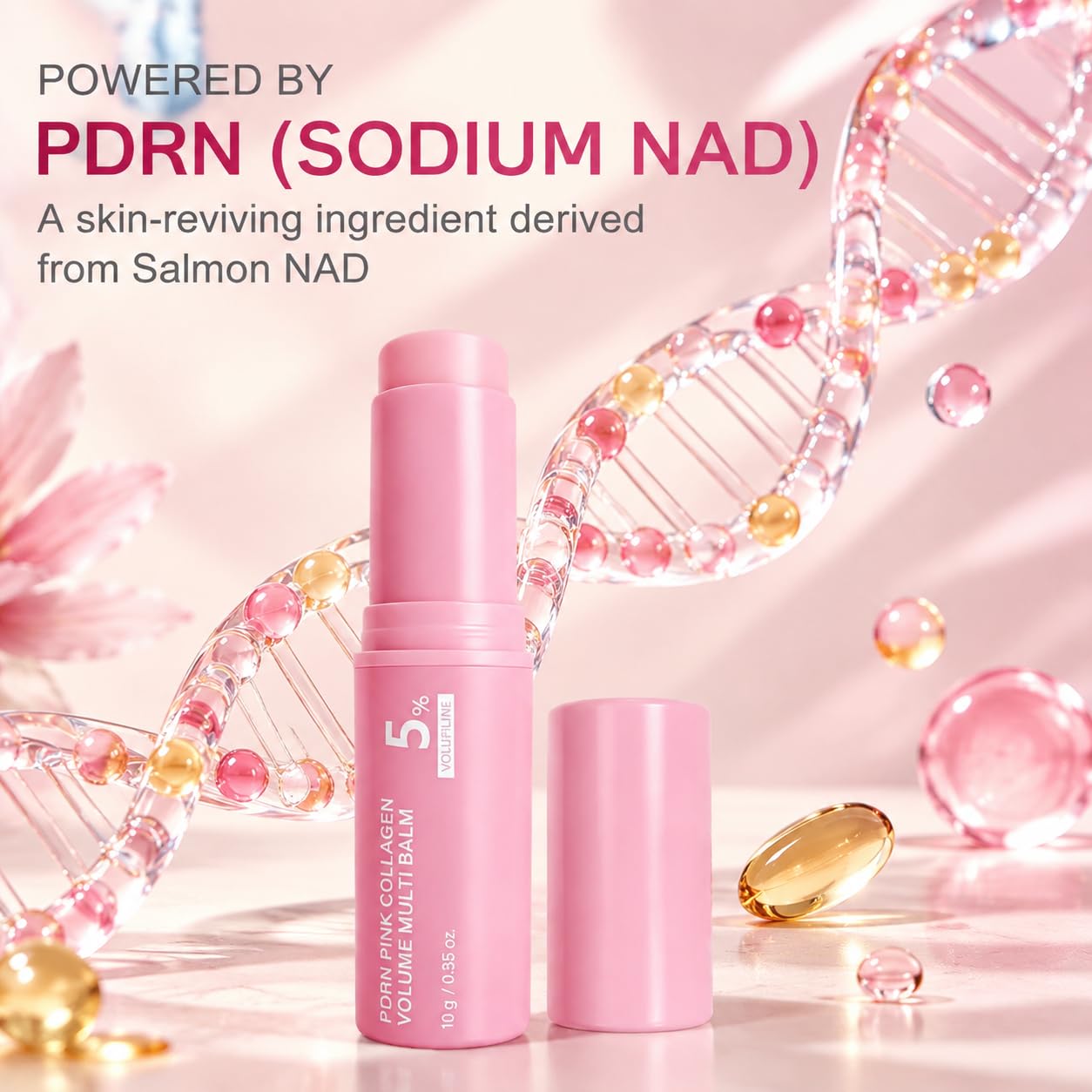 PDRN Pink Collagen Volume Multi Balm Stick, Helps Hydrate & Smooth the Look of Fine Lines, K‑Beauty Skin Booster with Volufiline, Multi‑use Care for Face, Neck, Under‑Eyes & Forehead,1Pack