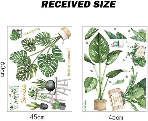 Miniatura 5 de Calcomanías de pared de plantas tropicales con hojas verdes para sala de estar, dormitorio, guardería, aula, oficina, calcomanías de pared, murales