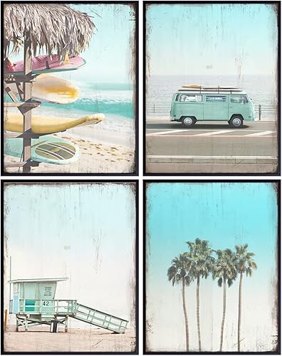 Decoración rústica de pared de casa de playa, arte de pared con océano, decoración del hogar para baño, baño, sala de estar, dormitorio, oficina,