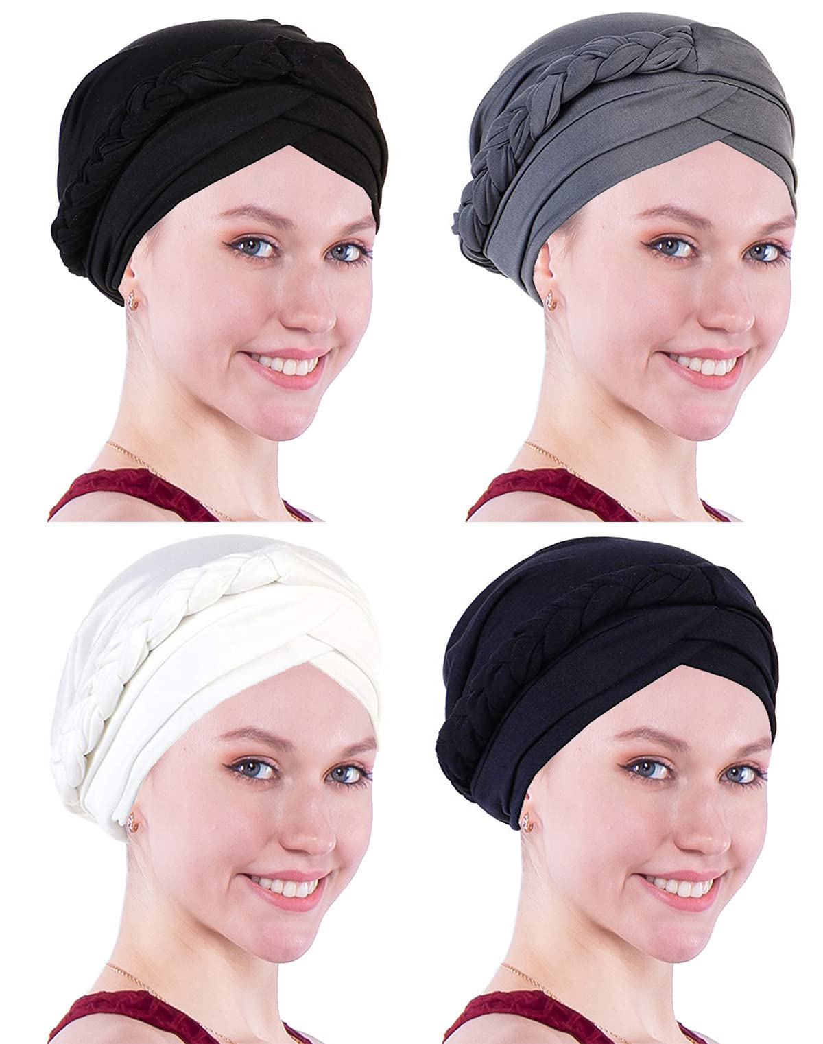 AwlsyjChemo Cancer Head Hat Cap Ethnic Bohemia Pre-Tied Twisted Braid Hair Cover Wrap Turban Headwear