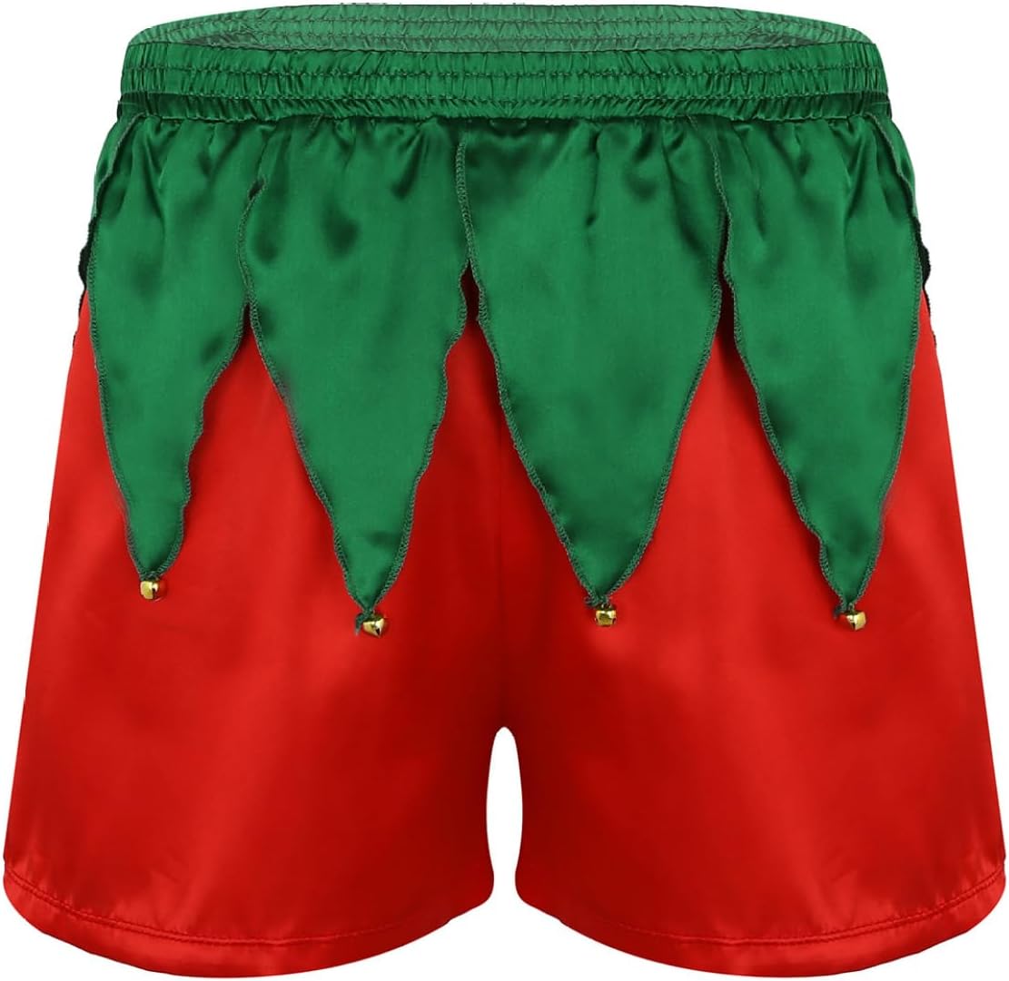 Men's Satin Santa Claus Elf Boxers Shorts Lounge Christmas Holiday Underwear