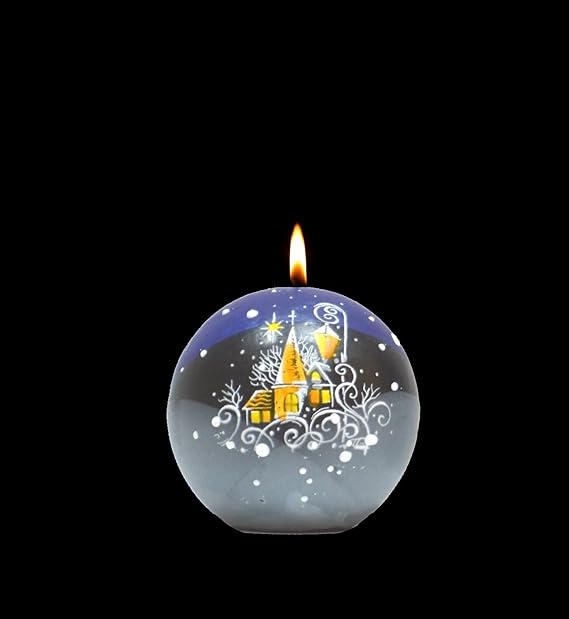 Handmade Decorated Painted Candles "Christmas Village" Candle Gift White Black Votive Candle