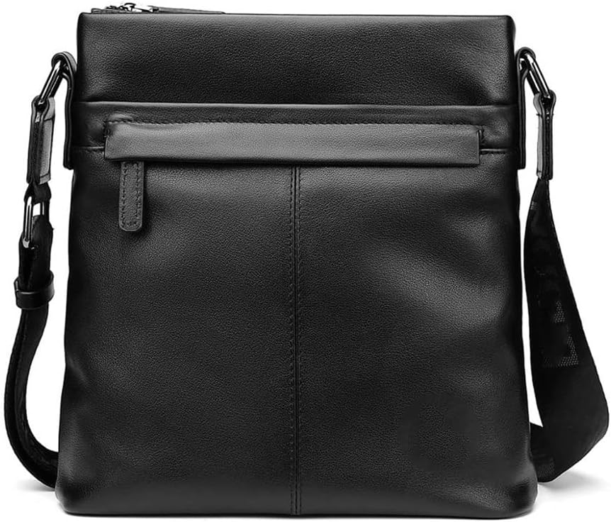 Men Shoulder Bag Genuine Leather 10.5" Black Cowhide Crossbody Bag For Men Casual Messenger Bags