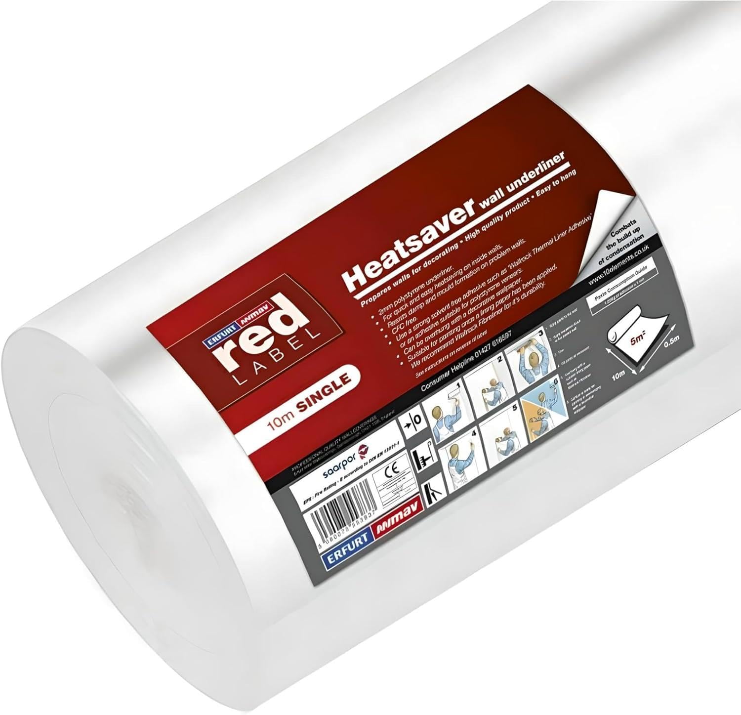 Hochste White Erfurt Heatsaver Wall Underliner 2Mm X Roll-Polystyrene Wall Insulation Liner For Heat Saving, Mould Prevention & Condensation Reduction Durable Wall Preparation 1 Pack 10M