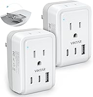 Vista 12 de VINTAR - Paquete de 3 adaptadores de enchufe de viaje europeos, adaptador de enchufe internacional plegable con 2 salidas de CA y 3 puertos USB
