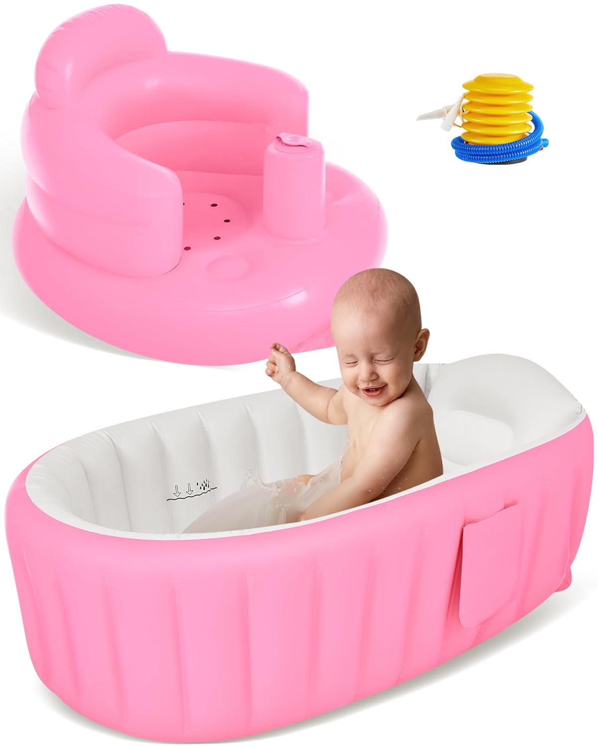 Thyle 2 Pcs Baby Inflatable Bathtub Baby Bath Seat for Baby