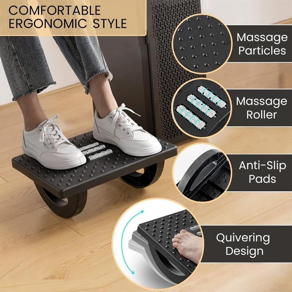 Adjustable foot rest for office chair with Cofiex Acupressure Points and Massage Rollers - Argonomic - Under Desk Footrest Stool - Work from Foot Racer, Office and Home Setup for Home Adjustable foot rest for office chair with Cofiex Acupressure Points and Massage Rollers - Argonomic - Under Desk Footrest Stool - Work from Foot Racer, Office and Home Setup for Home
