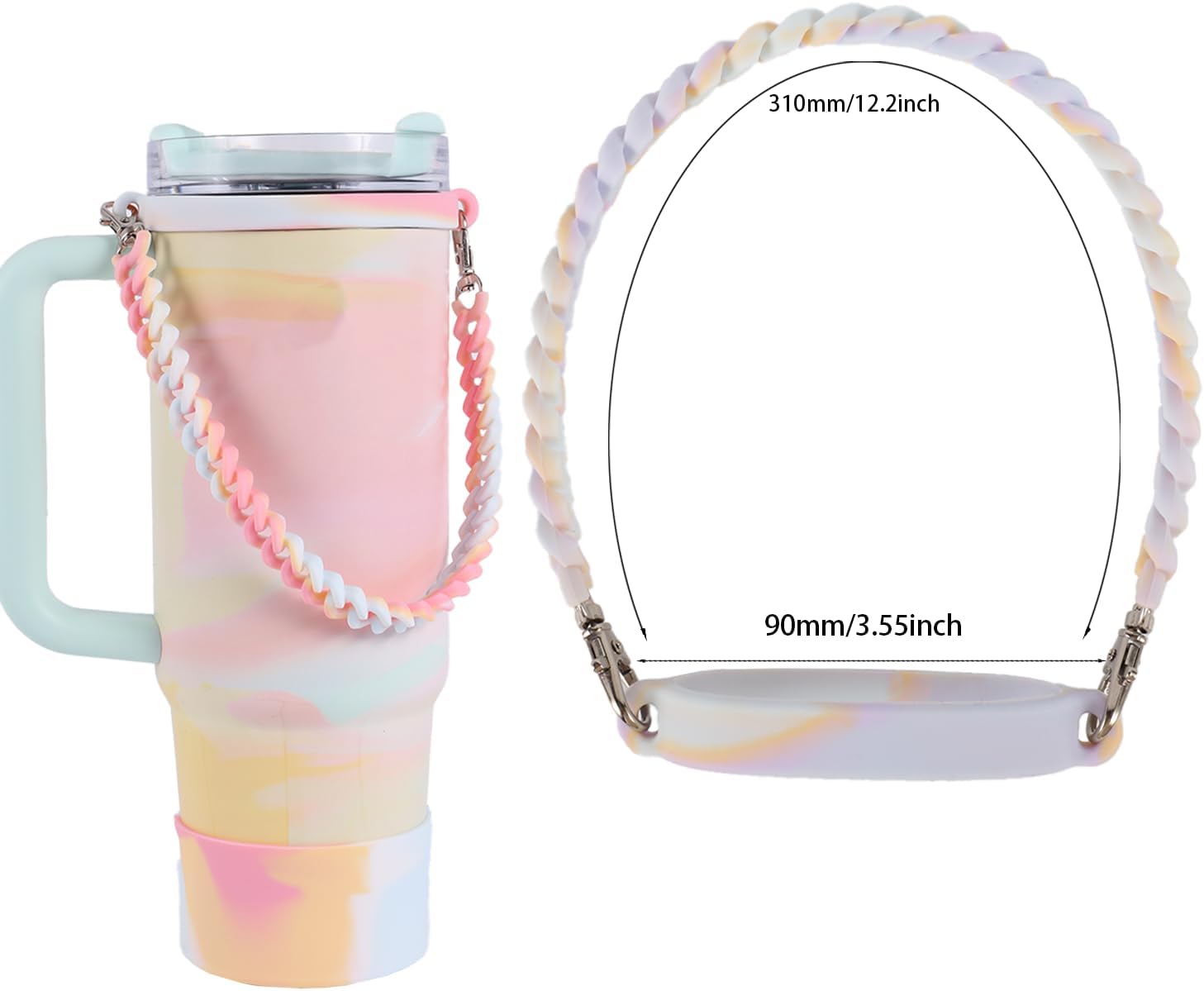 Versatile Silicone Water Bottle Holder and Sling,Water Bottle Handle-Durable,Soft Handle with Strap-Fits 8-40oz Bottles, Stanley Cup Compatible-Perfect Accessory (pinkYellowRing) - Image 2