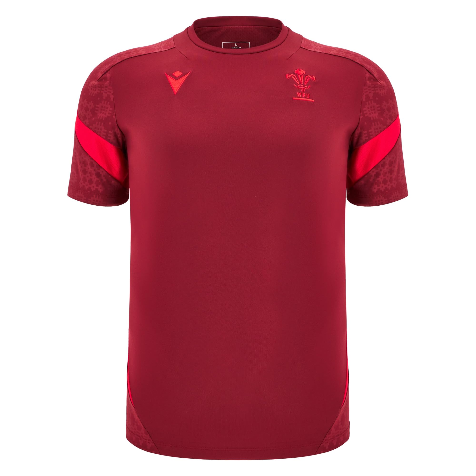 Macron Wales WRU 2025/26 Mens Players Training T-Shirt (UK, Alpha, XL, Regular, Regular, Dark RED)