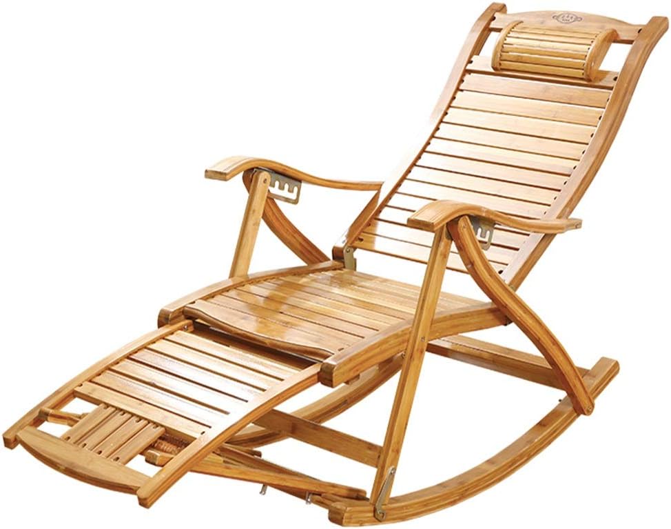 Tumbonas HAIYU- Silla Mecedora de Bambú Plegable, Sillón Reclinable Trabajo Pesado, Jardín con Reposapiés Alargado para Personas Altas y Pesadas, 173 Cm