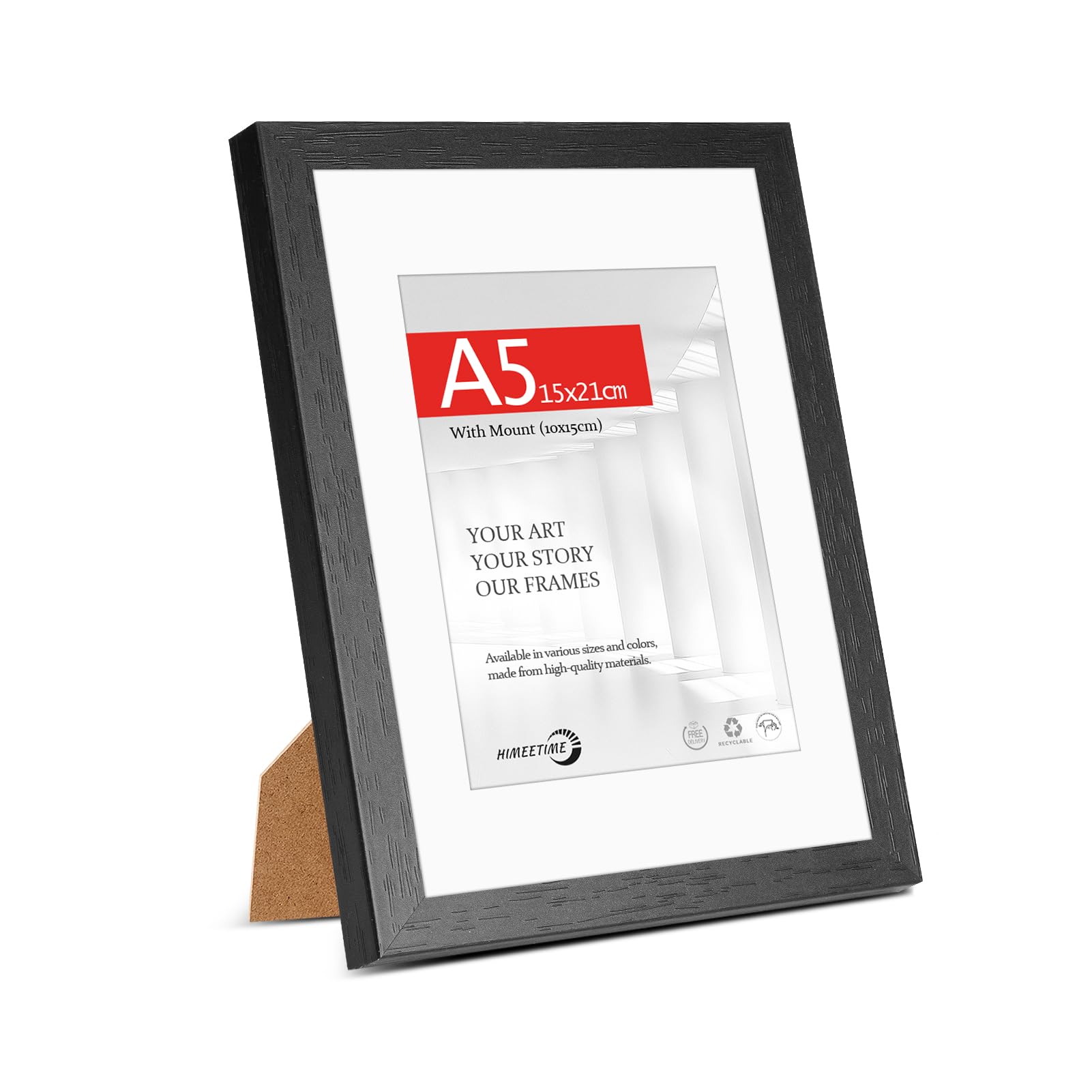 HIMEETIMEĀ® 1x A5(14.8x21cm) Picture Frame Black Wood.A5 Photo Frame with Mount for 10x15cm āIncludes HD Perspex and Stand for Tabletop or Wall Hanging