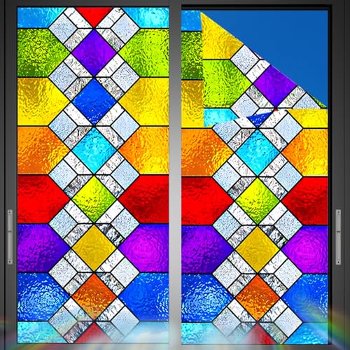 Image of Nuxovilar Sparkle Colorful Diamond Window Film 17.7x39.4 PVC | Geometric Mosaic, Tile Cling colorful diamond sticker, sparkle glass wrap for kitchen bedroom living (Diamond)