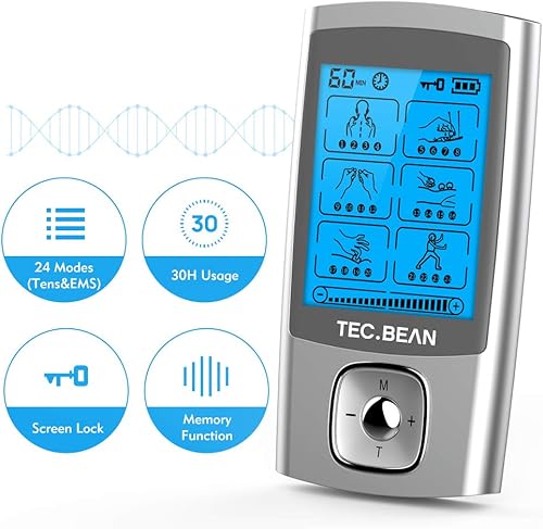 Miniatura 2 de TECBEAN Estimulador muscular TENS de 24 modos máquina TENS recargable con 8 almohadillas de electrodos gel americano masajeador de pulso eléctrico