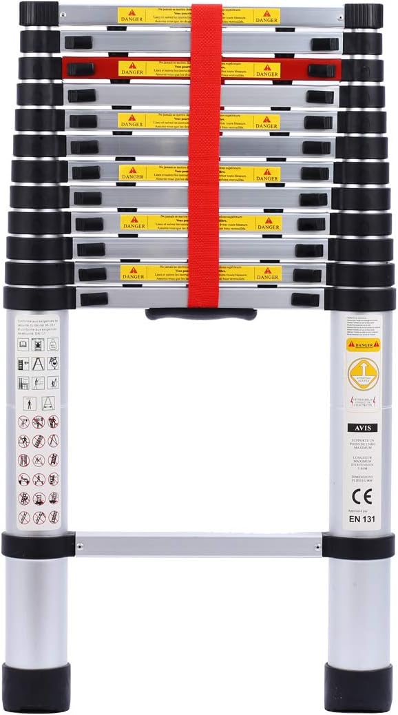 Telescoping ladder 12.5FT Aluminum telescopic Extension Multi Purpose Ladder with Spring Loaded Locking Mechanism EN131 Non-Slip 330 lbs Max Capacity