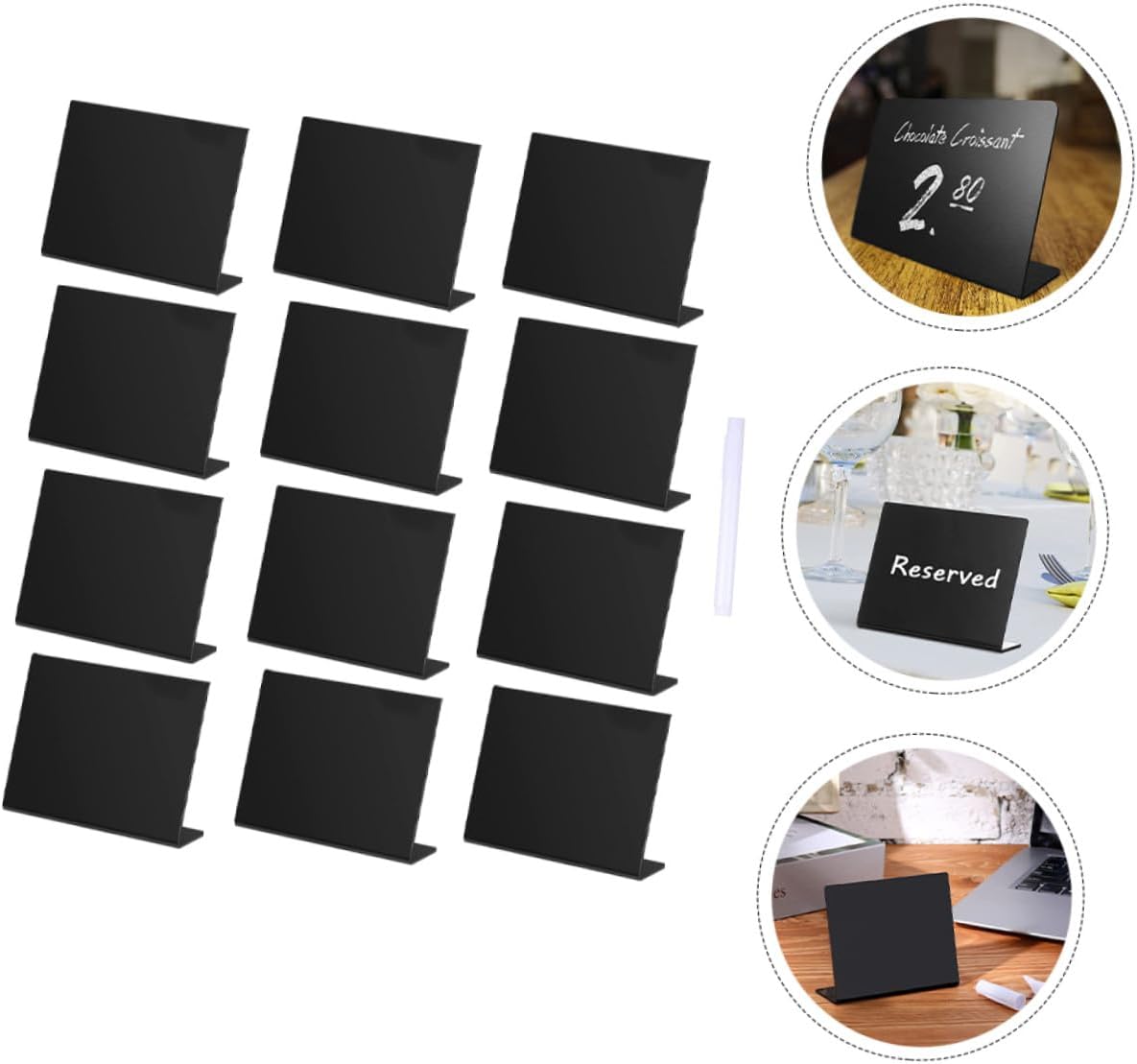 Acrylic Chalkboard Sign 12pcs Mini Desktop Message Blackboard Pen Set, Black Acrylic Memo Boards for Wedding Party Table Decoration and Home Counter Display