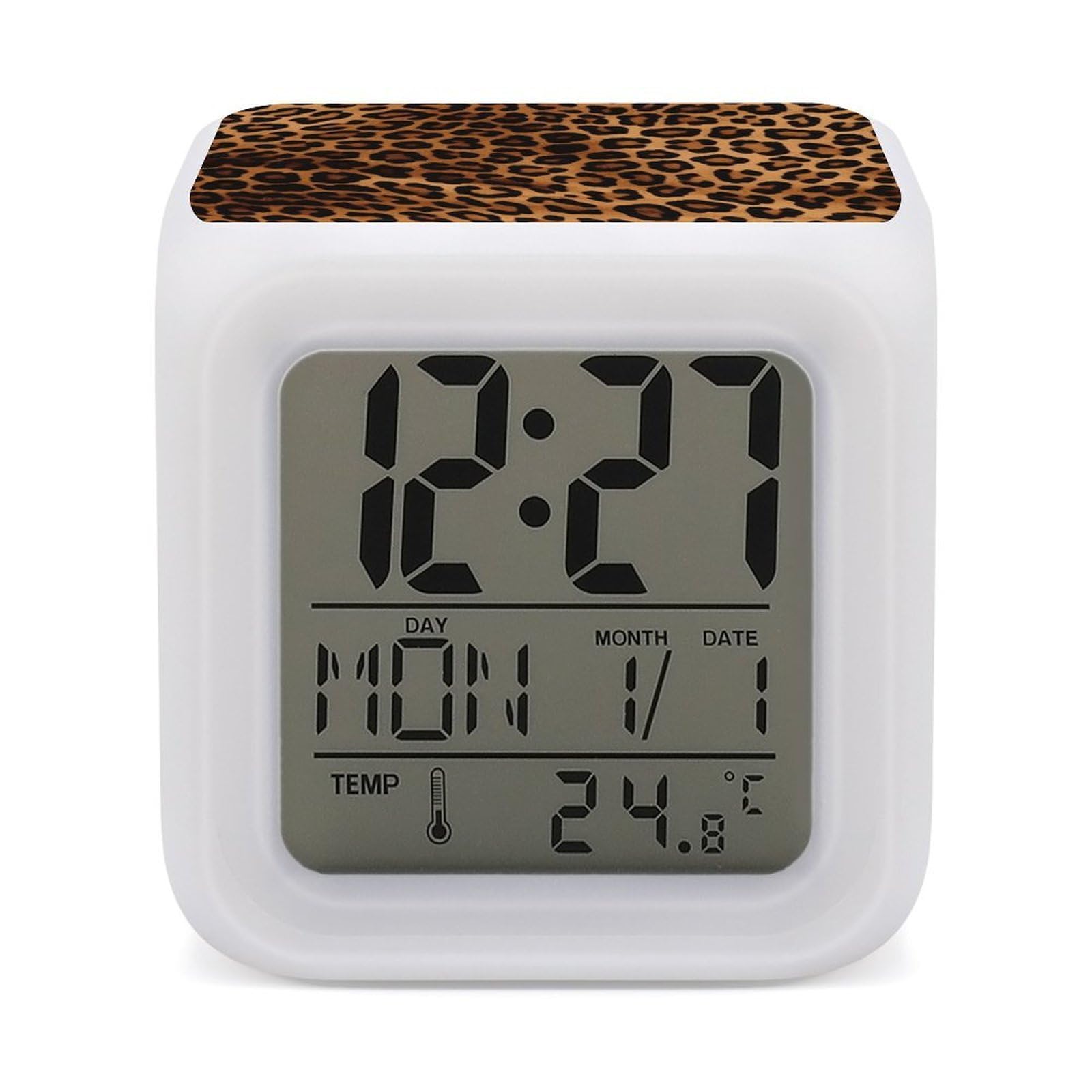 JTREHY Cool Cheetah Leopard Alarm Clock Digital Dimmable Clock for Bedroom LED Display Screen Mini Clocks 7 Color Dimmable Night Lights Time-to-Rise Alarm Clocks for Office Living Room