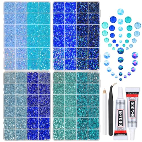 qiipii 8 Color 2-6mm Blue Jelly Resin Rhinestones w B7000 Jewelry Glue for Bedazzling Crafting Flatback Stones Gems Diamonds for Nails Face Eyes Makeup Tumblers Bottles DIY Crafts Clothes Shoes Phones