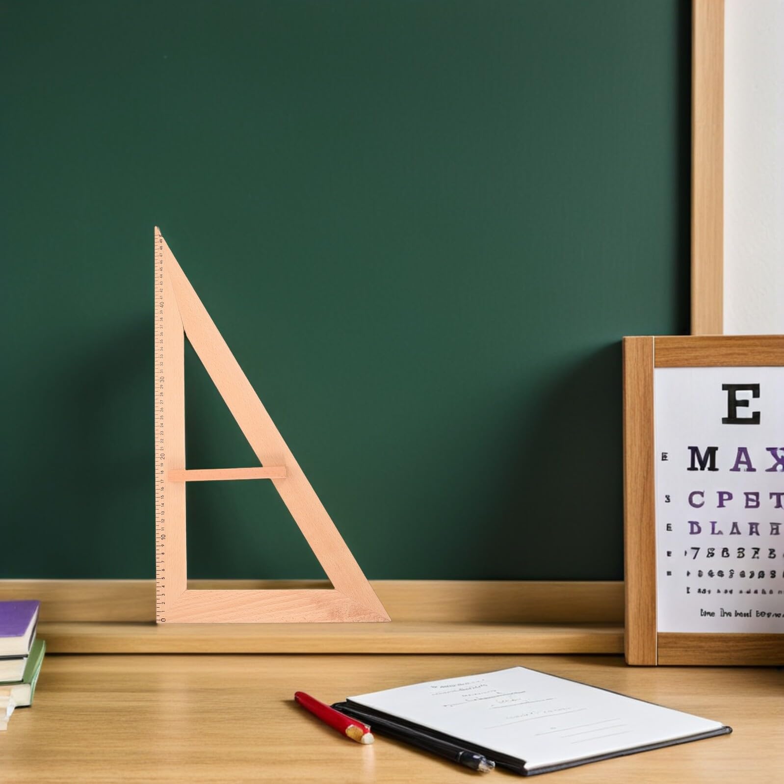 Gatuida Set 2 Pezzi Righello in Legno per Insegnanti, Righello Dritto 50 Cm e Squadra Angolare, Strumento di Misurazione Scolastico Preciso per Studenti e Cucito in Classe