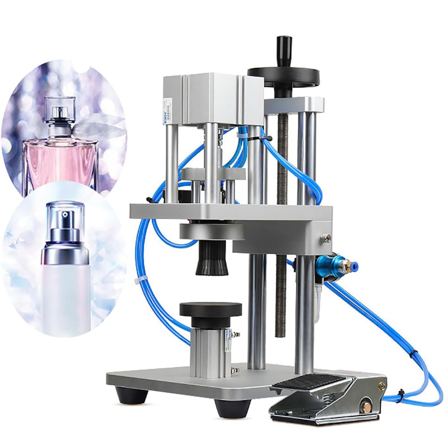 Máquina prensadora neumática de viales, sellado semiautomático con interruptor de pie, altura ajustable, alta eficiencia para sellado de aluminio y plástico (20 mm)
