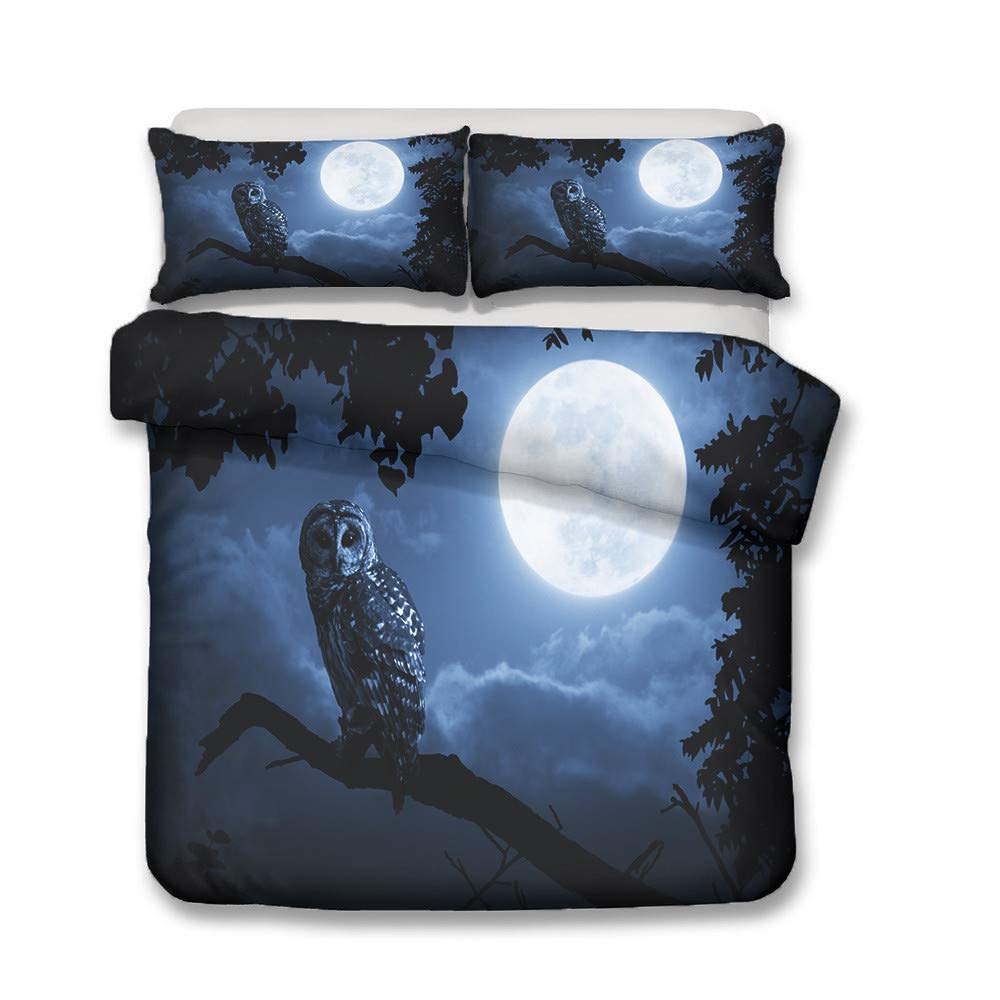 Housse de couette facile à laver et infroissable avec taie d'oreiller motif chouette