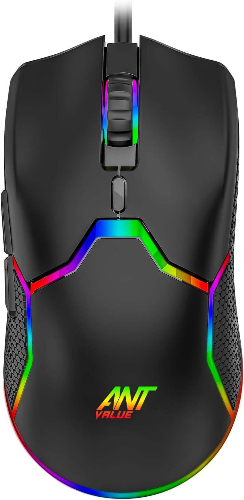 Ant Value GM1001 USB Wired Gaming Mouse,6 Adjustable 12800 DPI Computer Mouse,Optical Sensor 13 RGB Mouse with software and 6 Programmable Buttons,Ergonomic PC Gaming Wired Mouse for Laptop/PC - Black