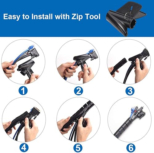 Miniatura 4 de Funda de organización de cables EZ de 10 pies de diámetro, con clip de cremallera, organizador de cables, tubo ocultador, flexible y expandible,