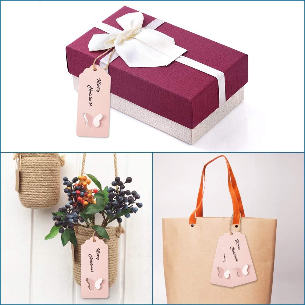MegaPet 100pcs Pink Kraft Paper Gift Tags Printable Blank Hang Labels with 131 Feet Hanging String for Wedding Holiday Party Favors 3.54"x1.59" (9x4.05cm) : Health & Household