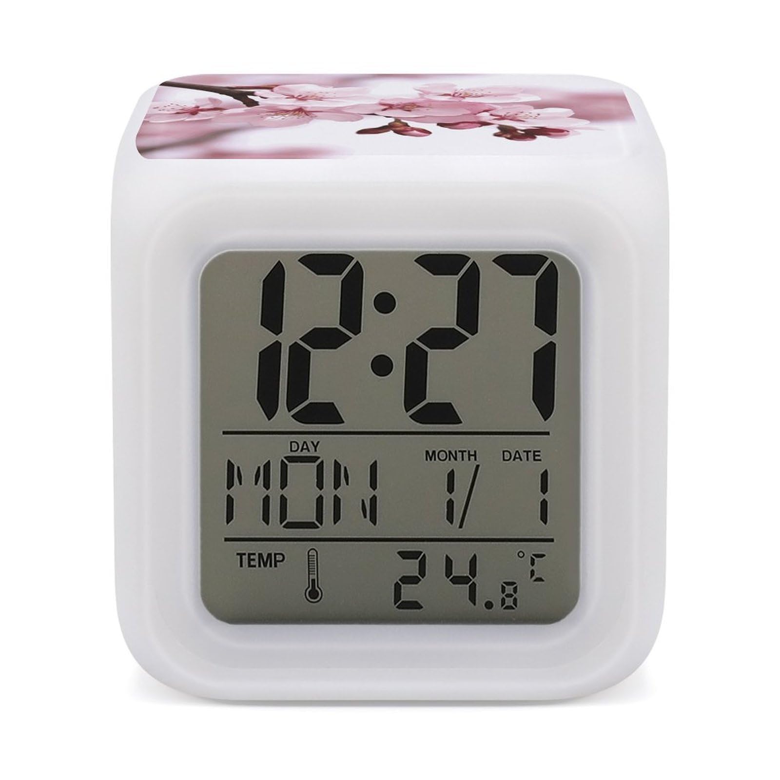 VstaDank Cherry Blossom Digital Alarm Clock LED Display Screen Color Change Alarms Clock Smart Alarm Clock Wake Up Digital Clocks with 7 Color Nightlight for Bedroom