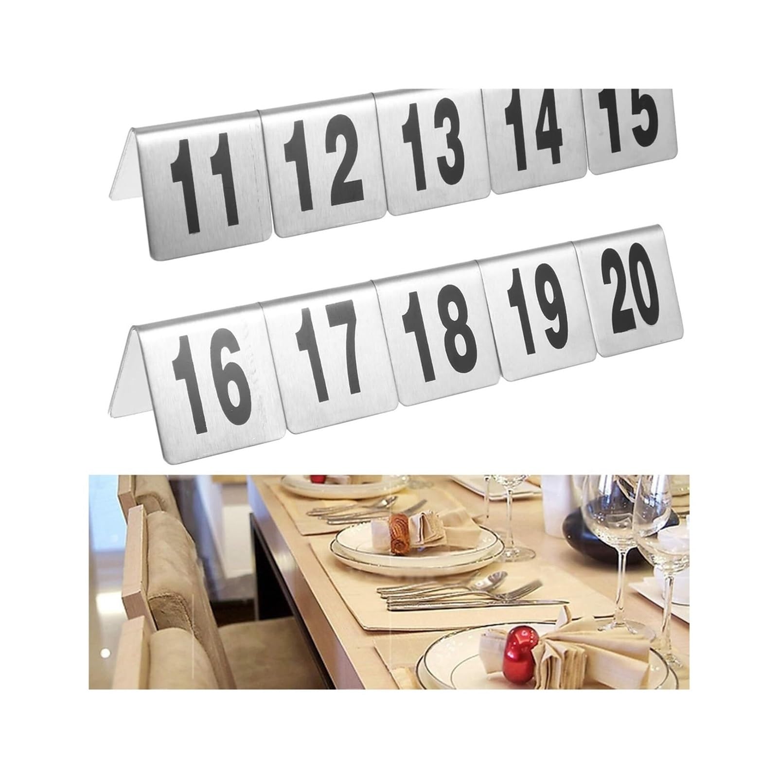 Placas de números de mesa, de acero inoxidable, en forma de V, estilo tienda de campaña para bodas, 20 piezas de decoración de centro de mesa independientes