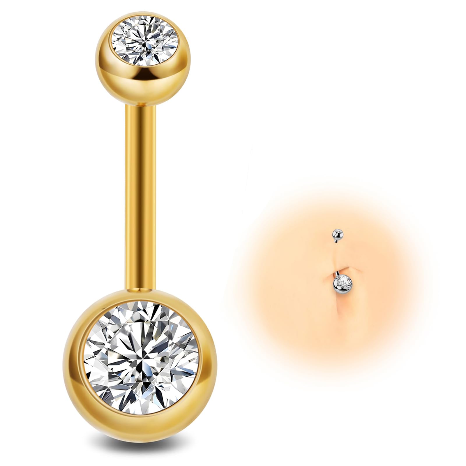 ESHIONER G23 Titanio Piercing Ombligo Plata Oro Dorado Joyas Perforadas de Mujer de Navel Rosa Azul Púrpura Colorido y Morado 14g 10mm 12mm Interior Pequeño Corto Largo Piercing Ombligo