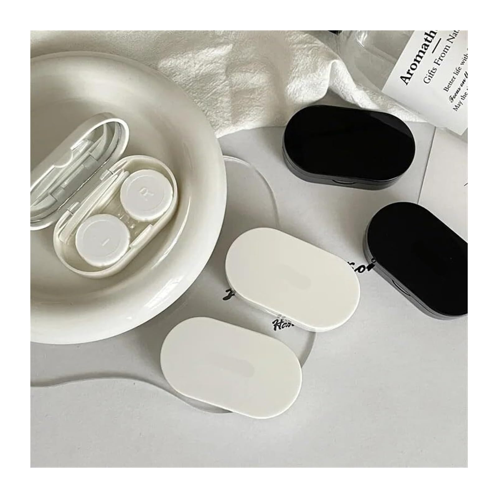 Astuccio per lenti a contatto, Custodie for lenti a contatto 6 pezzi Multicolor(Black+white)