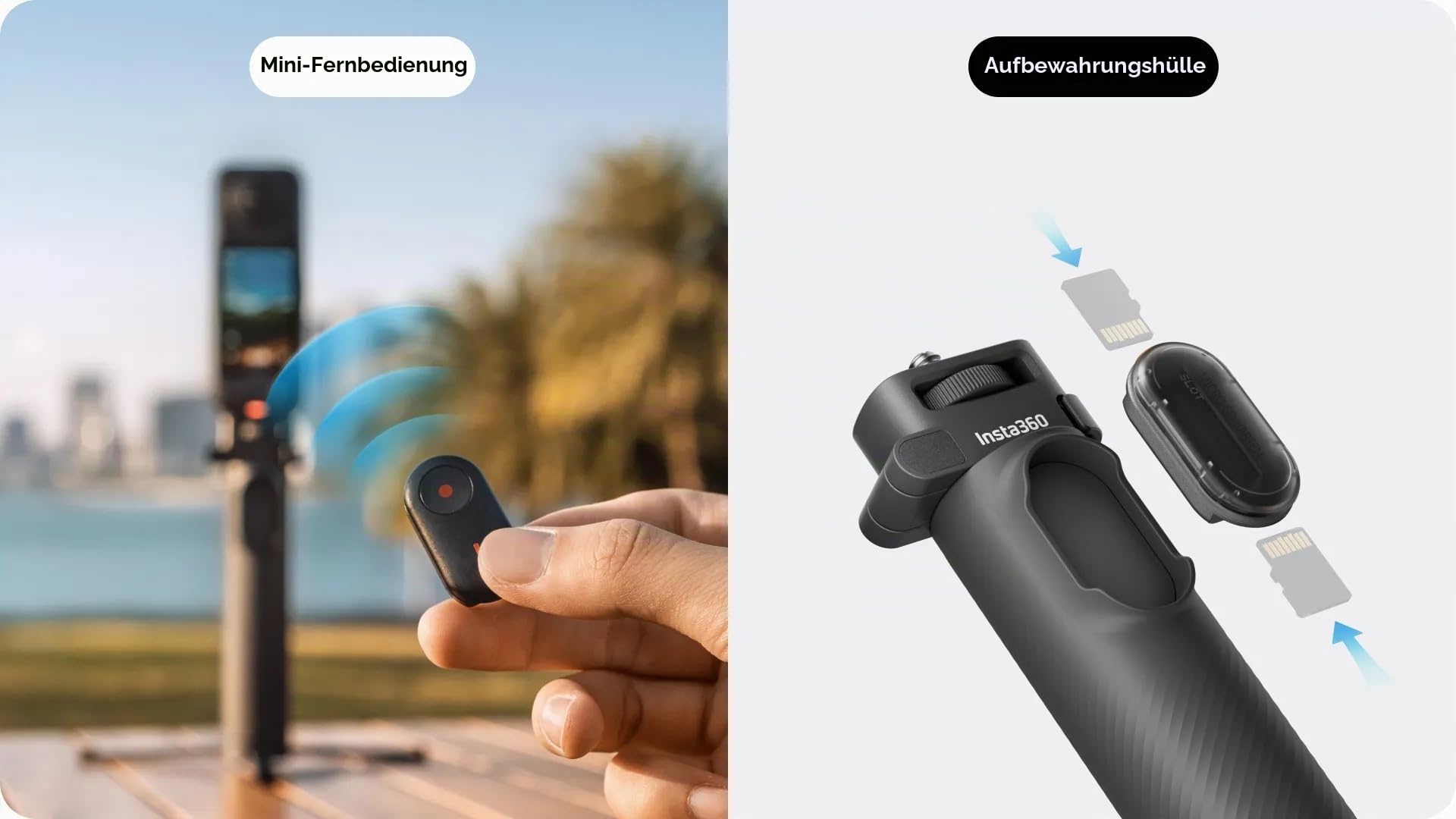 Insta360 Faltbares 2-in-1-Selfie-Stick-Fernbedienungs-Kit (0,6 cm Halterung) für X5/X4 Air/X4/X3, unsichtbare Stange und integriertes Stativ, Mini-Kamerasteuerung, 0,6 cm Halterung