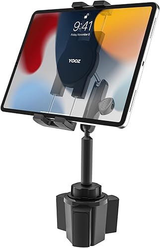 Soporte para portavasos de automóvil resistente rotación de 360 sin sacudidas Soporte para iPad con brazo de metal para tableta y teléfono, iPad Pro
