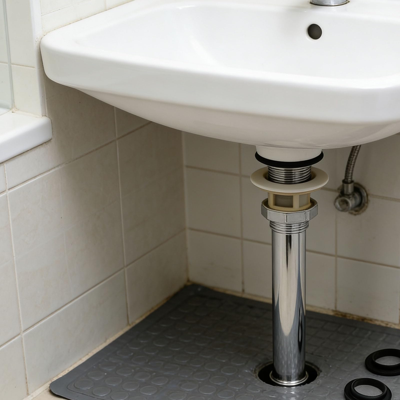 Tubo di Prolunga per Scarico Lungo 300mm, Tubo di Immersione Sifone in Acciaio Inox Sifone Lavabo Bagno, Scarico Lavandino Bagno con Dado e 3 Anelli di Tenuta per Lavabo, 1 1/4 pollici x 32 mm