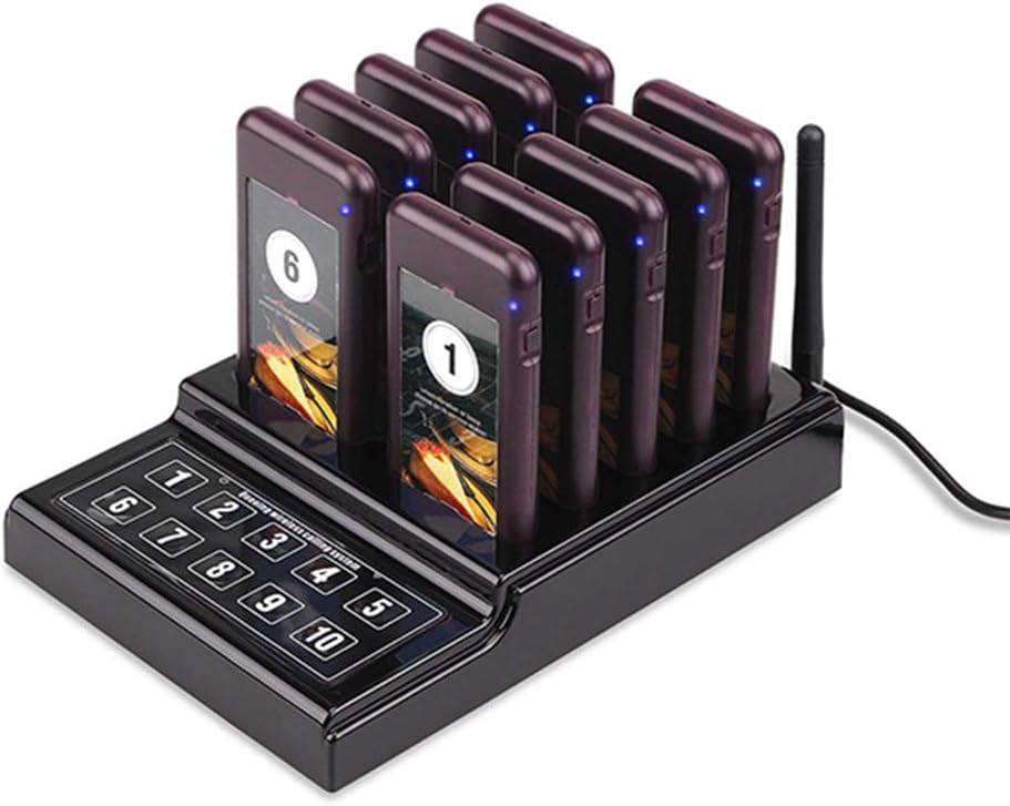Wireless Calling Pager System, Elikliv Restaurant Pager Guest Paging System 10 Receiver with Vibration/Bee Cue for Restaurant, Hospital, Coffee, Shop, Church, Clinic
