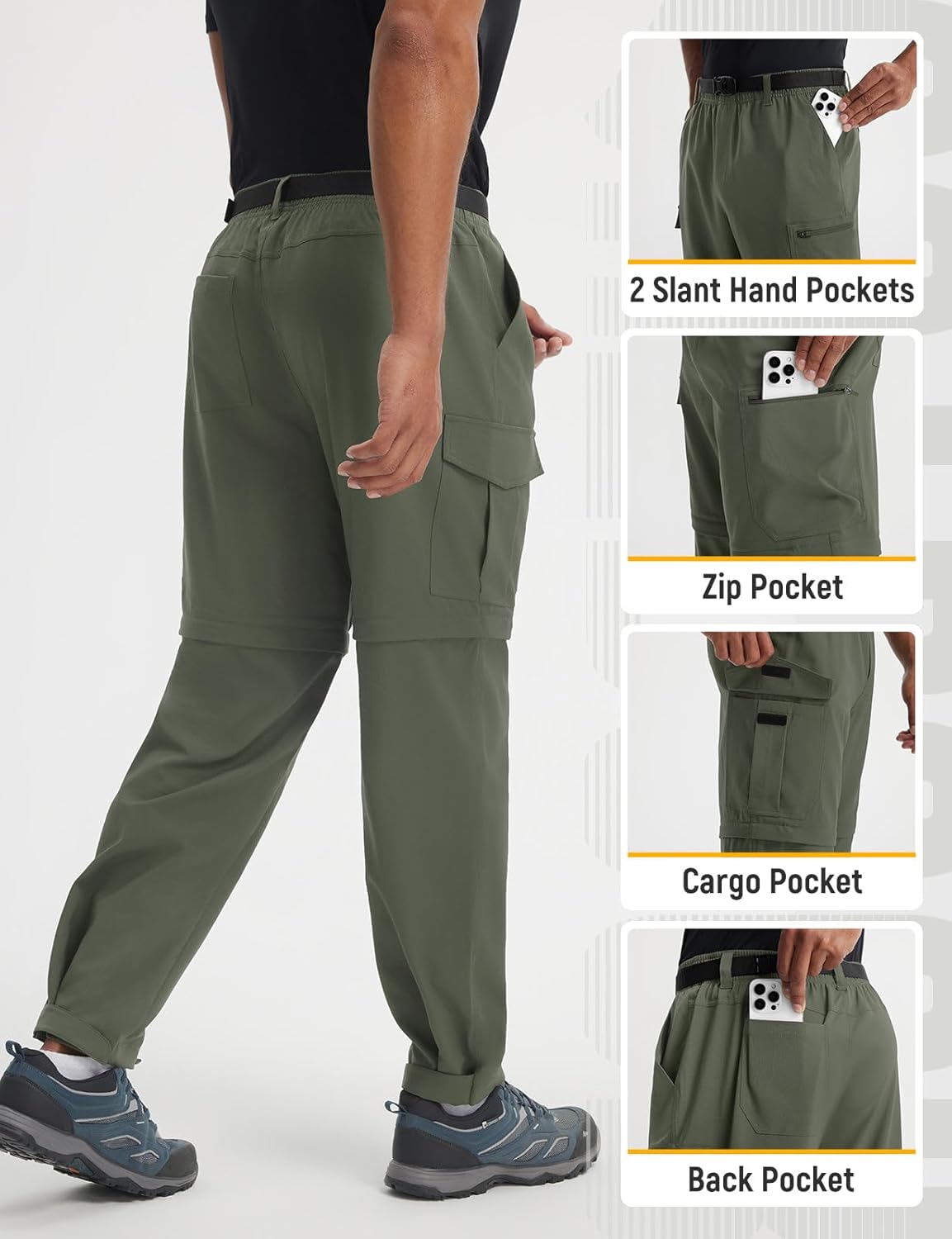 baleaf Men's Convertible Hiking Pants Ripstop Lightweight Quick Dry Water Resistant Cargo Pants Zip Off Fishing Outdoor - Image 4