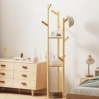 unho Bamboo Fa Alakú Ruhaállvány 8 Horgos 3 Polcos Kabátfal Előszobához 2