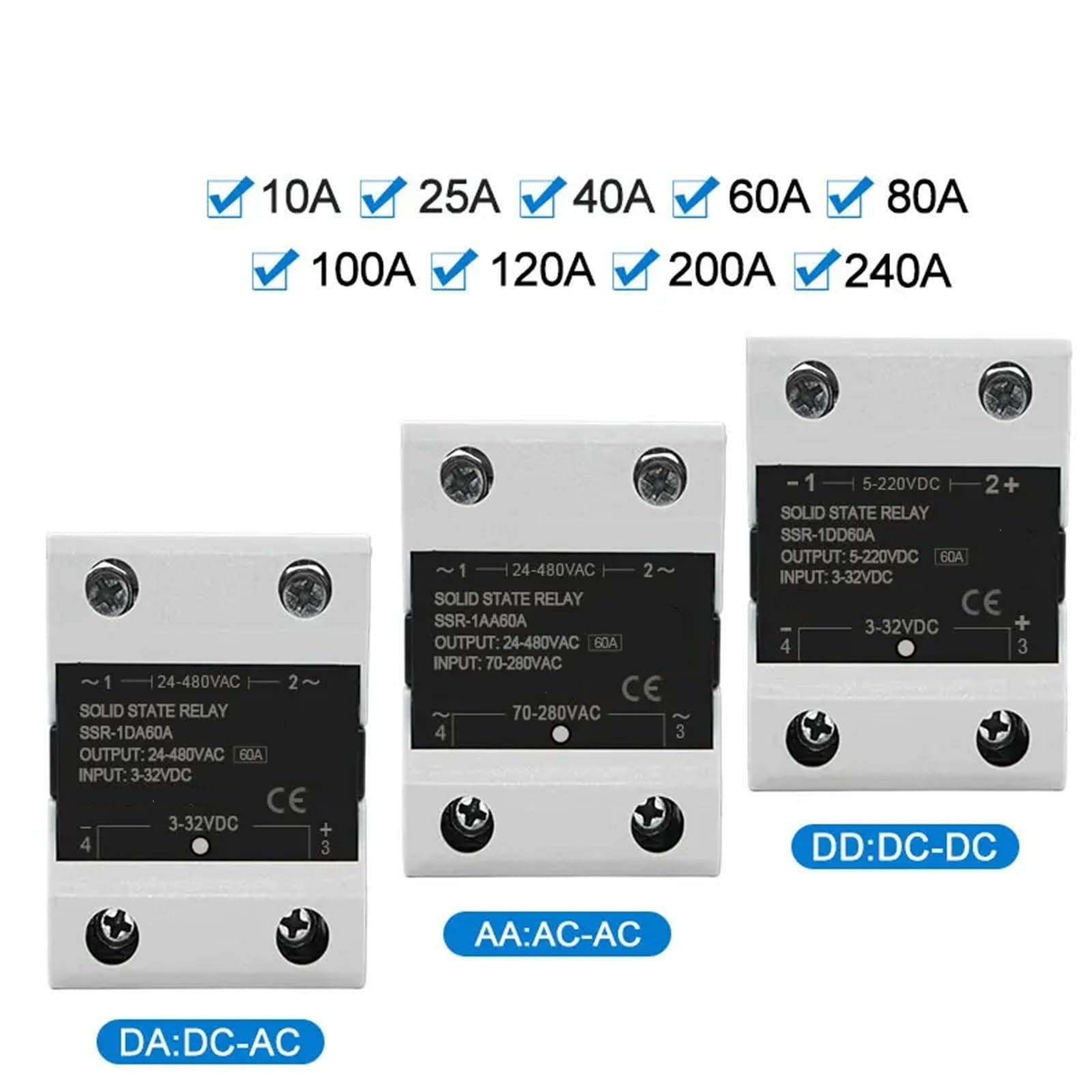 4 szt. Przekaźnik półprzewodnikowy DC na AC AC DC na DC DC Jednofazowy przekaźnik sterujący 10A 25A 40A 60A 80A 100A 120A 200A 240A (DC-DC,120A)