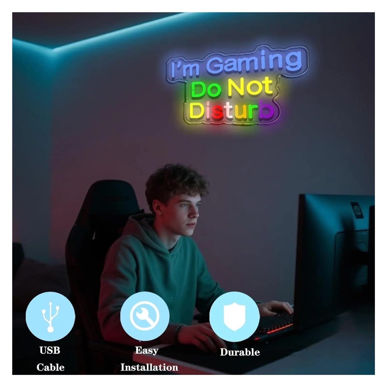 Wiszące neony artystyczne Neon LED Z Napisem I'm Gaming Do Not Disturb Z Możliwością Ściemniania, Do Pokoju Gier, Baru, Sypialni, Domu, Dekoracja Ścienna, 36.5cmx24cm