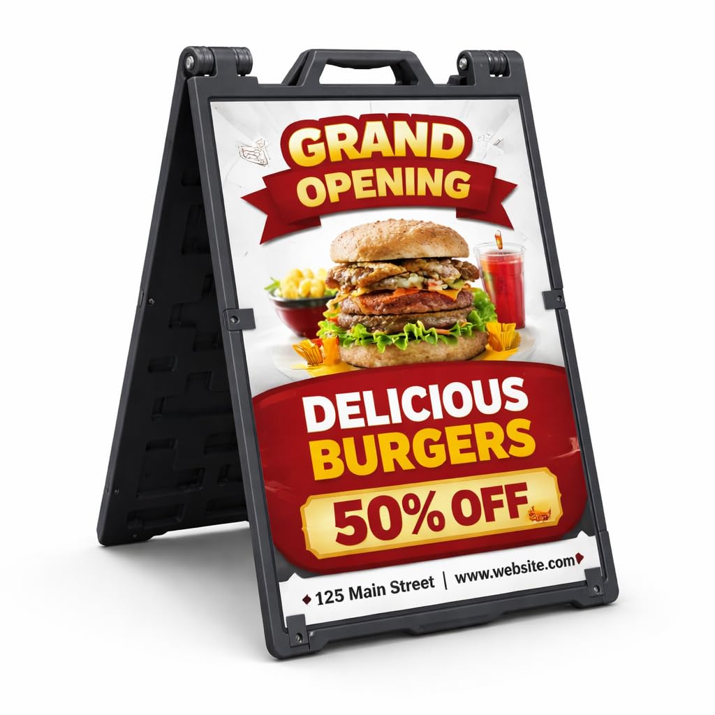 Cartel publicitario plegable de 61 x 91 cm con base rellenable de agua, doble cara, resistente a la intemperie, para restaurante, cafetería, promociones y eventos, negro