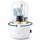 EXIN DECHEN Toothbrush Holders with Cover for Bathrooms, 360° Rotating 7-Slot Draining Water for Placing Kids Electric Toothbrushes,Toothpaste,Razors,Bathroom Counter Dresser Vanity Organizer(White)