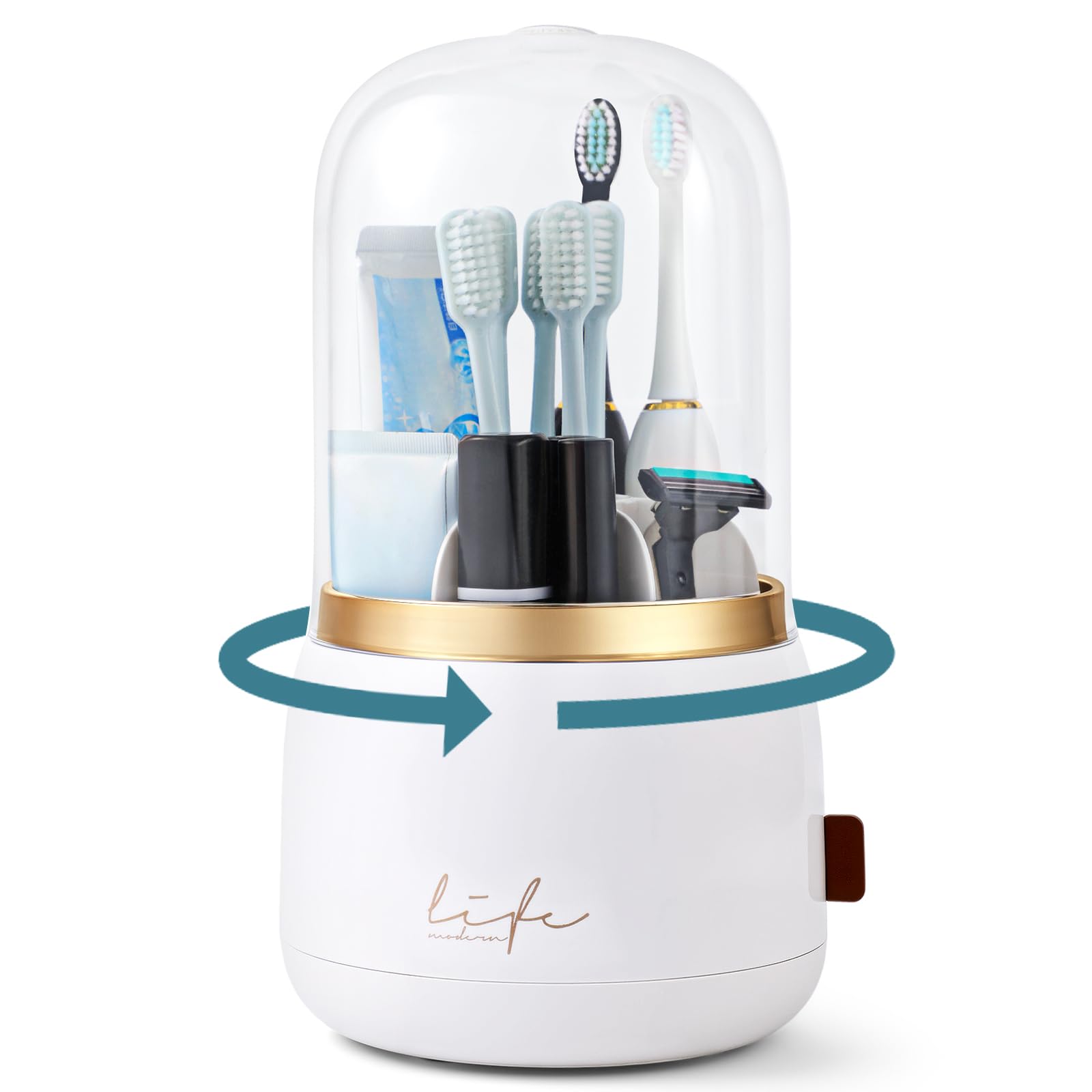 EXIN DECHEN Toothbrush Holders with Cover for Bathrooms 360 Rotating 7-Slot Draining Water for Placing Kids Electric Toothbrushes