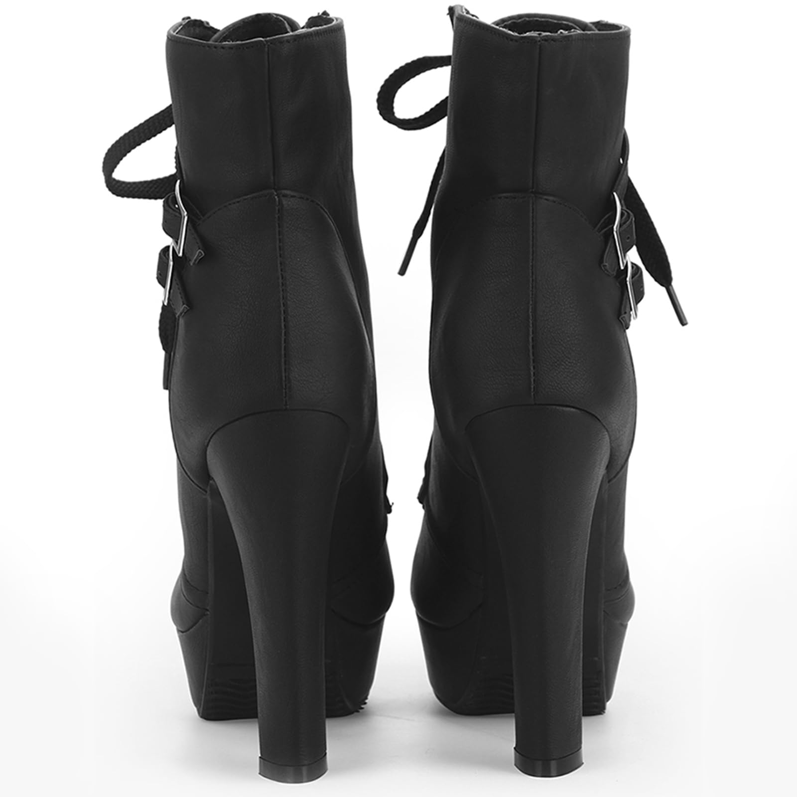Susanny High Heel Boots for Women,Womens Platform Boot Heels Sexy Round Toe Lace UP High Heels Mid Calf Boots