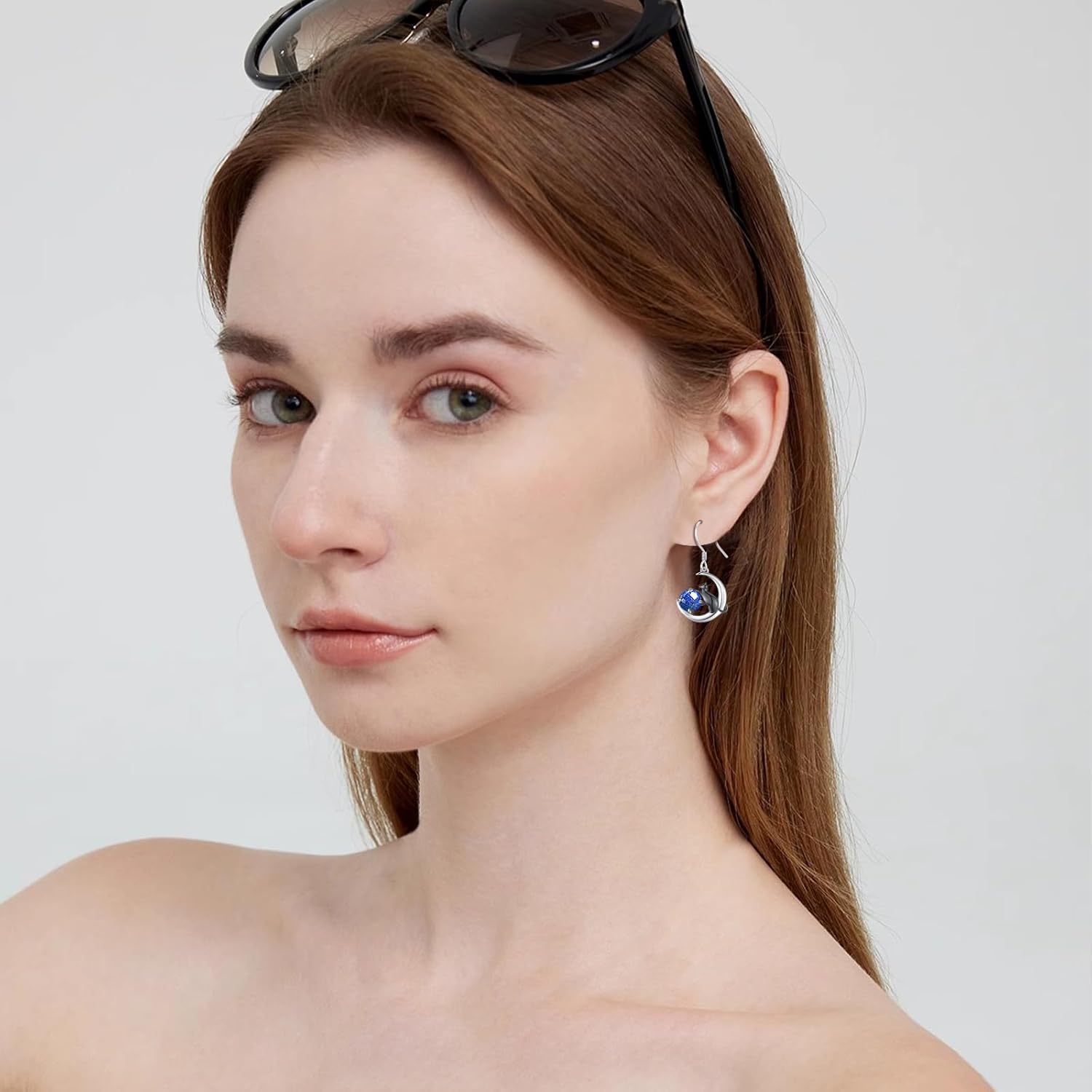 Cat Earrings 925 Sterling Silver Animal Black Cat Earrings with Moss Agate Cat Jewelry Gifts for Women Cat Lovers - Image 3